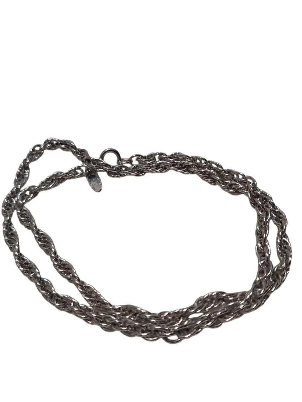 Vintage Whiting & Davis Silver Tone Embossed Rope Chain Necklace 22” Signed